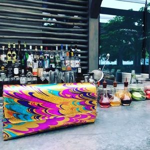 Vintage Leather clutch colorful and lovely